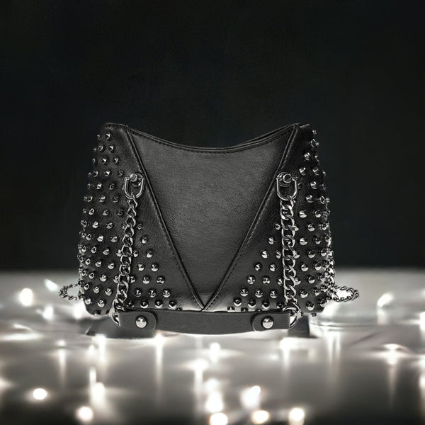 All Black Shoulder Bag Chain Rivet Design - SandyKandy