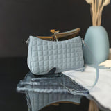 Casual Crease Design Plaid Pattern Solid Color Hobo Shoulder Handle Bag - SandyKandy