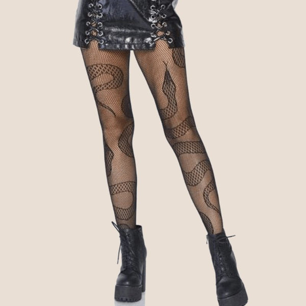 Causal Black Snake Pattern Hollow Out Stockings