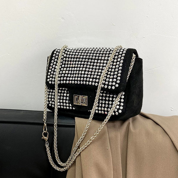 Flap Buckle Design Rhinestone Decorated Nylon Crossbody Bag | SandyKandy Limited Co
