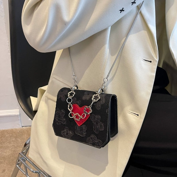 Mini Flap Buckle Design Flower Chain Heart Crossbody Bag | SandyKandy Limited Co
